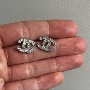 Designer Inspired CC Sparkling Silver Crystal Earrings